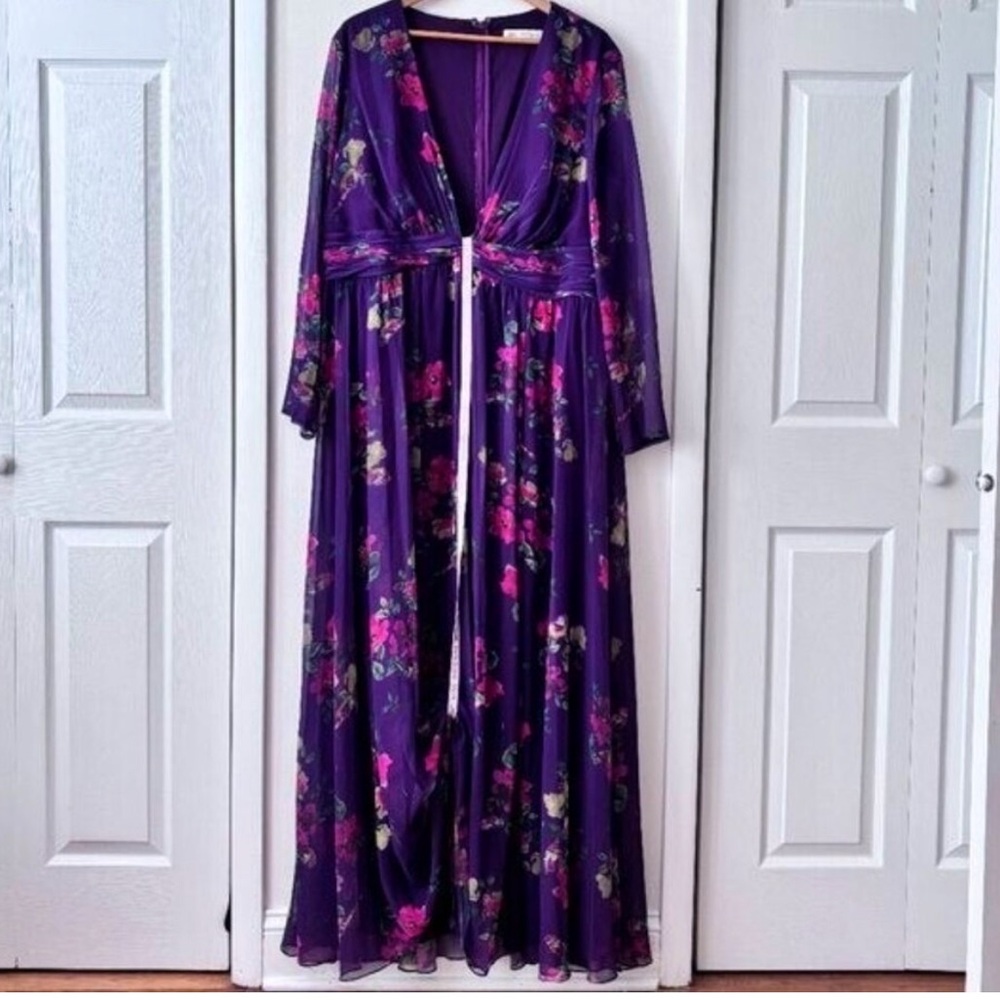 MAC DUGGAL ✨ Long Sleeve Dress, Wedding Guest | purple, flowers - Picture 7 of 9